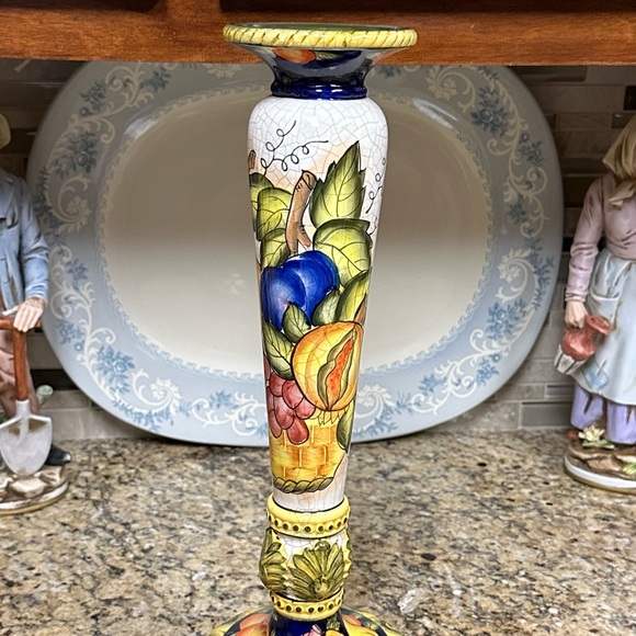 Vintage Hand painted Ceramic Candleholder with Fruits Motif - Picture 10 of 16